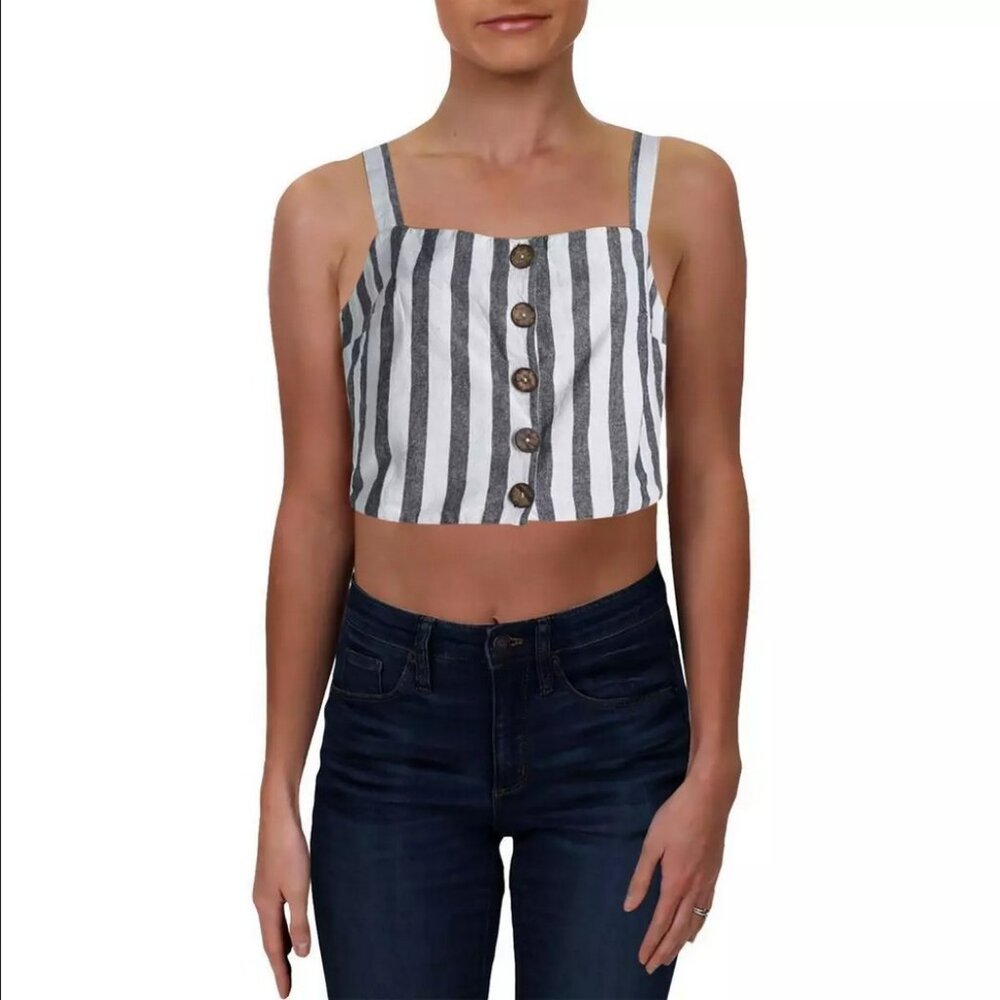 RD STYLE CROP TANK - Large - Striped Top Button Down Summer Sleeveless Shirt